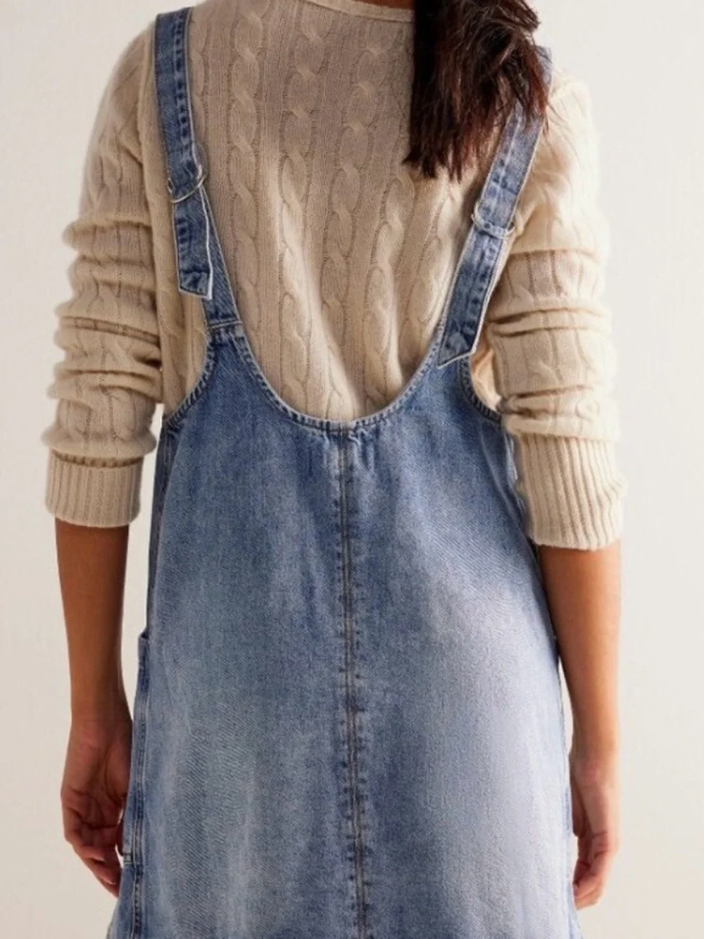 NWT Free People Light Blue Denim V-Neck Mini Pinafore Dress - Picture 2 of 7